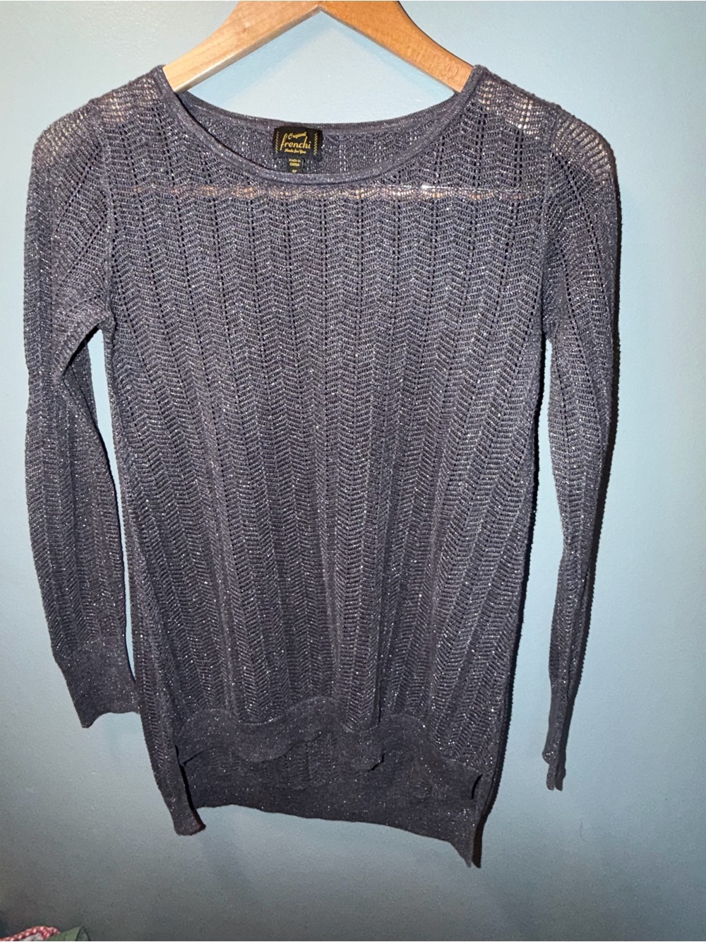 Frenchi Metallic Open-Knit Crewneck Sweater - Charcoal